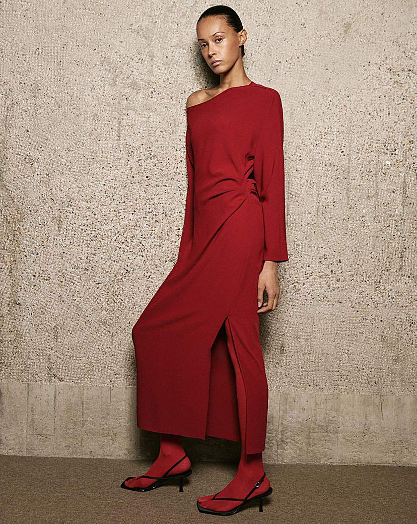 Mango Red Long Sleeve Boat Neck Dress - Size 22