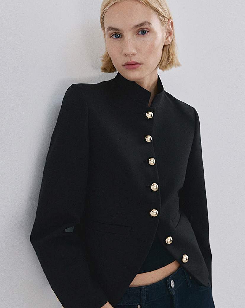 Mango Women's Black Jacket With Gold Button Extra Large