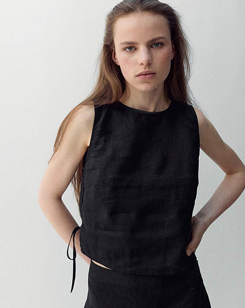 Mango Black Linen Top With Ties - Extra Large
