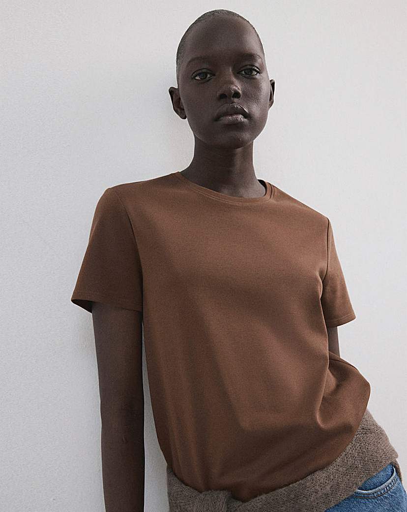 Mango Brown Short-Sleeved Cotton T-Shirt - 2XL