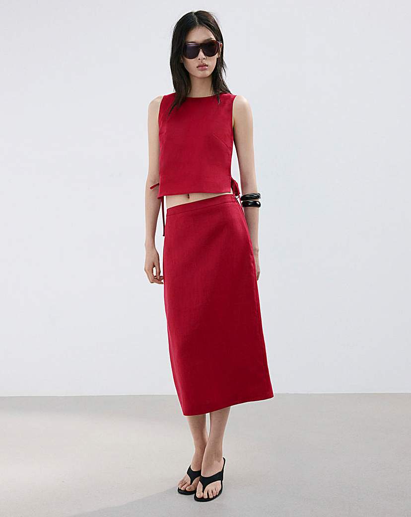 Mango Linen Midi Skirt