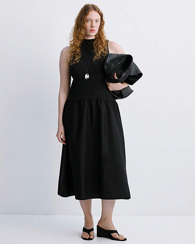 Mango Women's Black Contrast-Bodice Dress Size 24