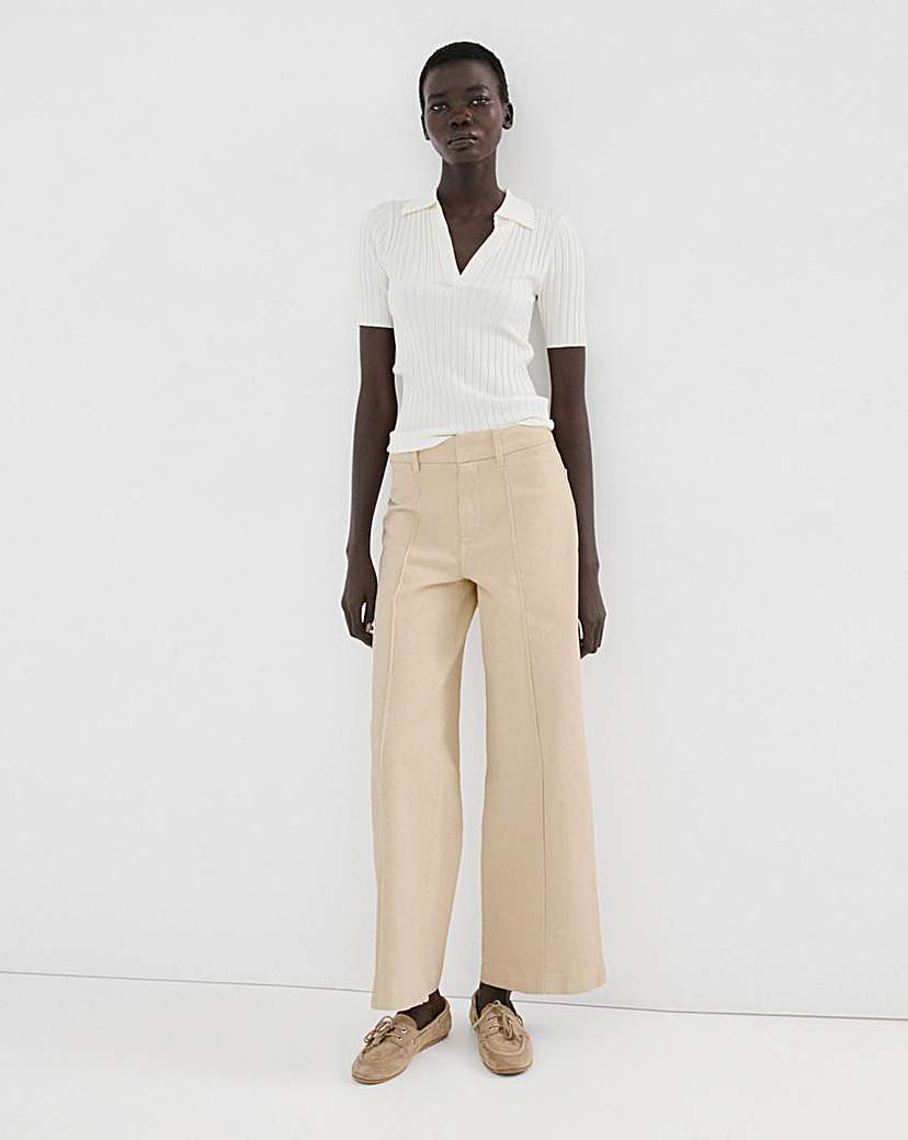 Mango Cream Paloma High-Waist Wide Leg Jeans - Size 20