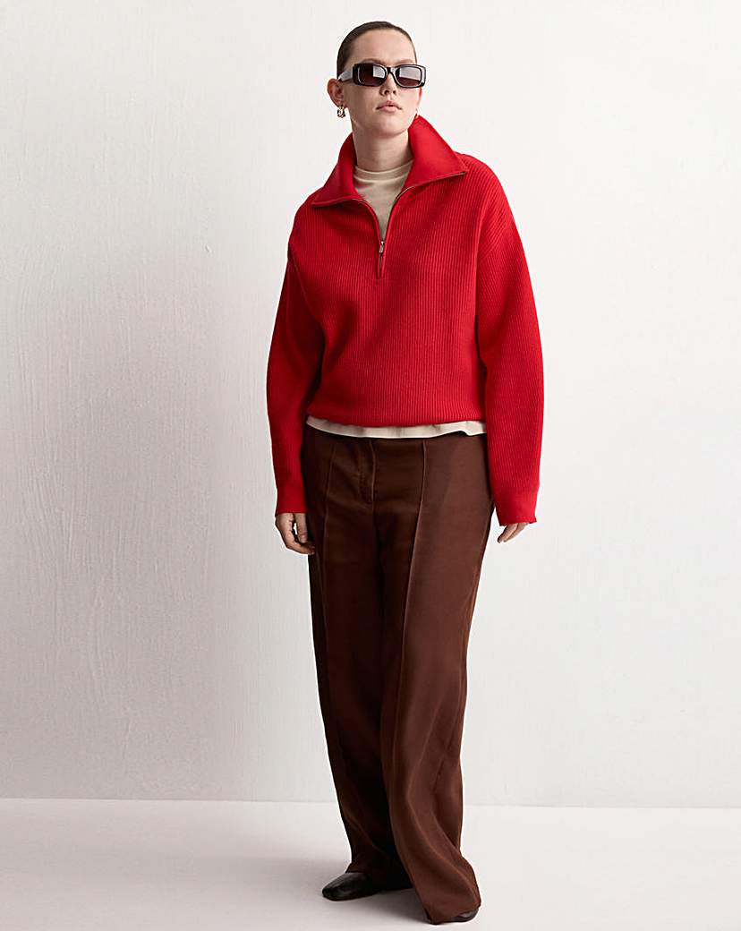 Mango Women's Red High-Waisted Lyocell Trousers Size 14