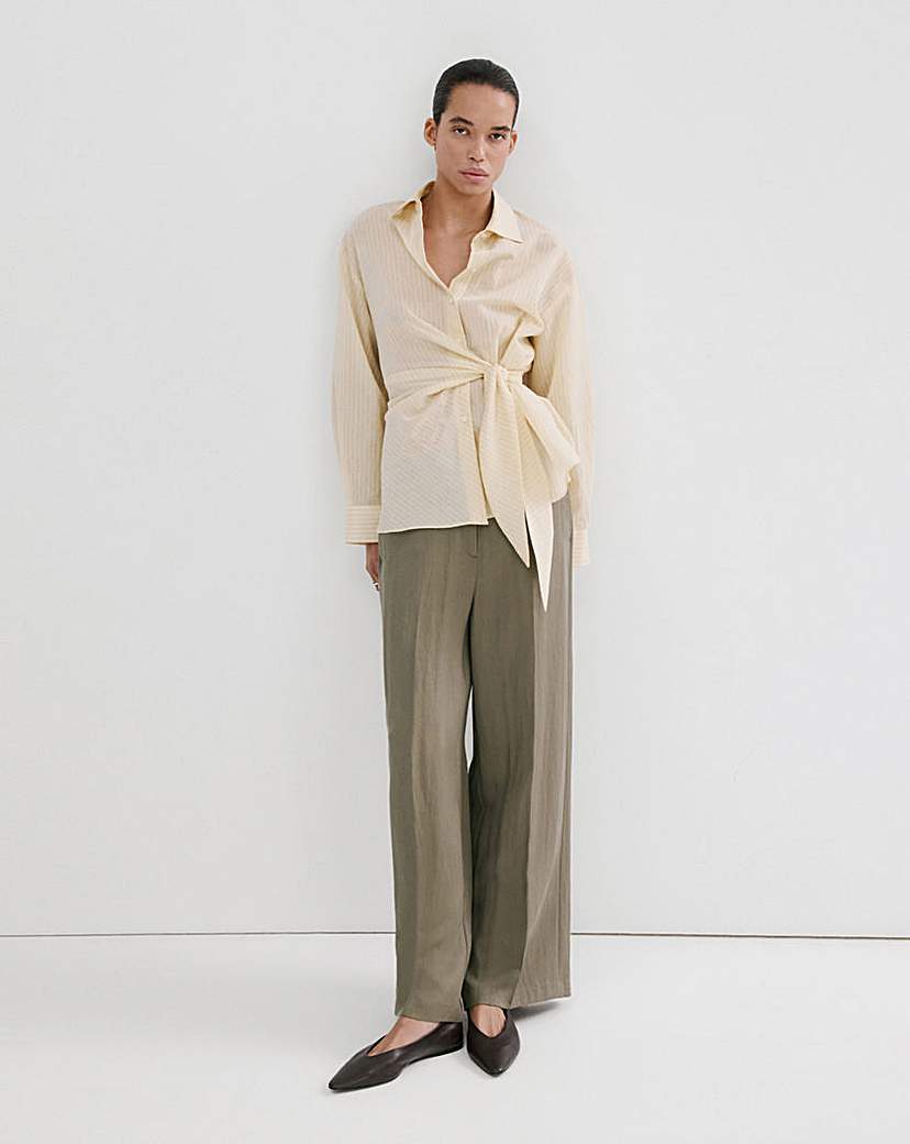 Mango Khaki High-Waisted Lyocell Trousers - Size 14