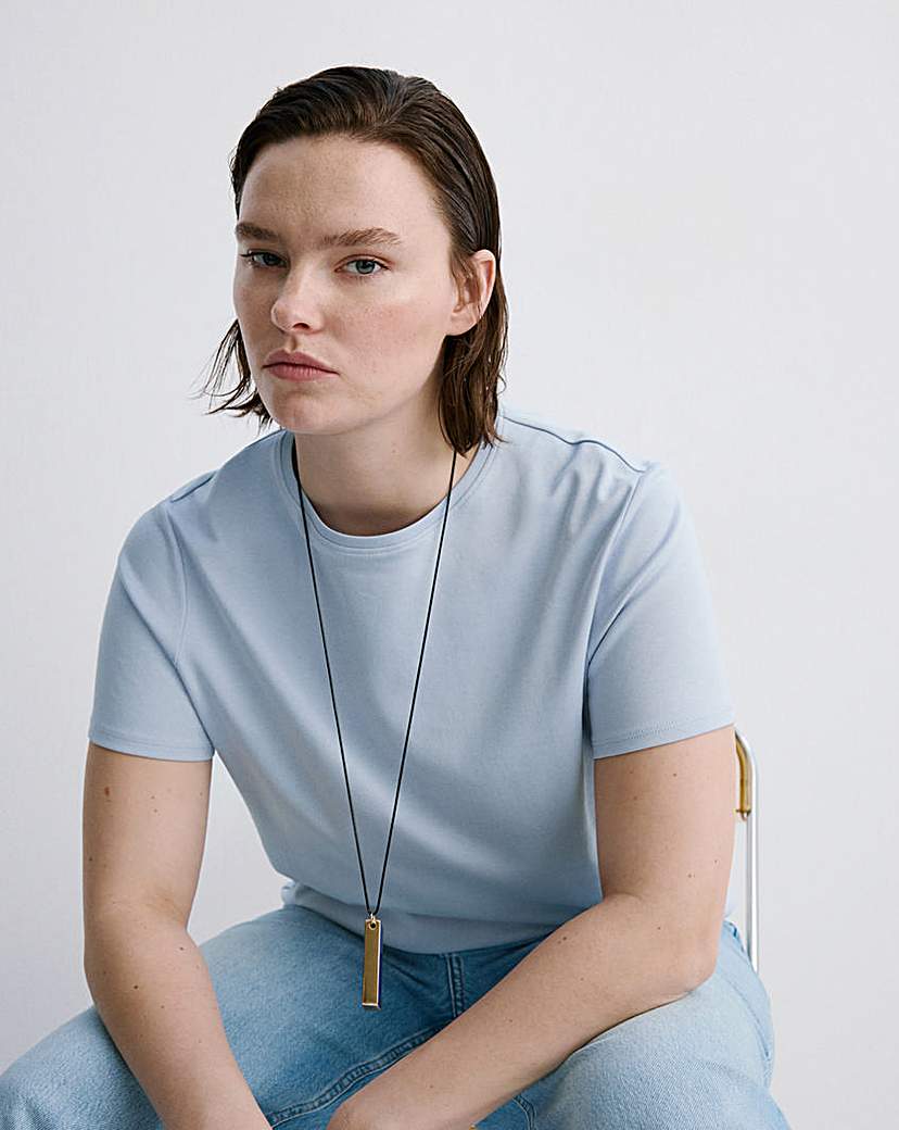 Mango Women's Blue Short- Sleeve Cotton T-Shirt Medium