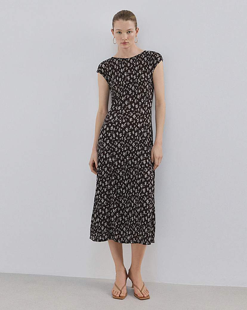 Mango Brown Floral-Print Midi Dress Pome - Size 10