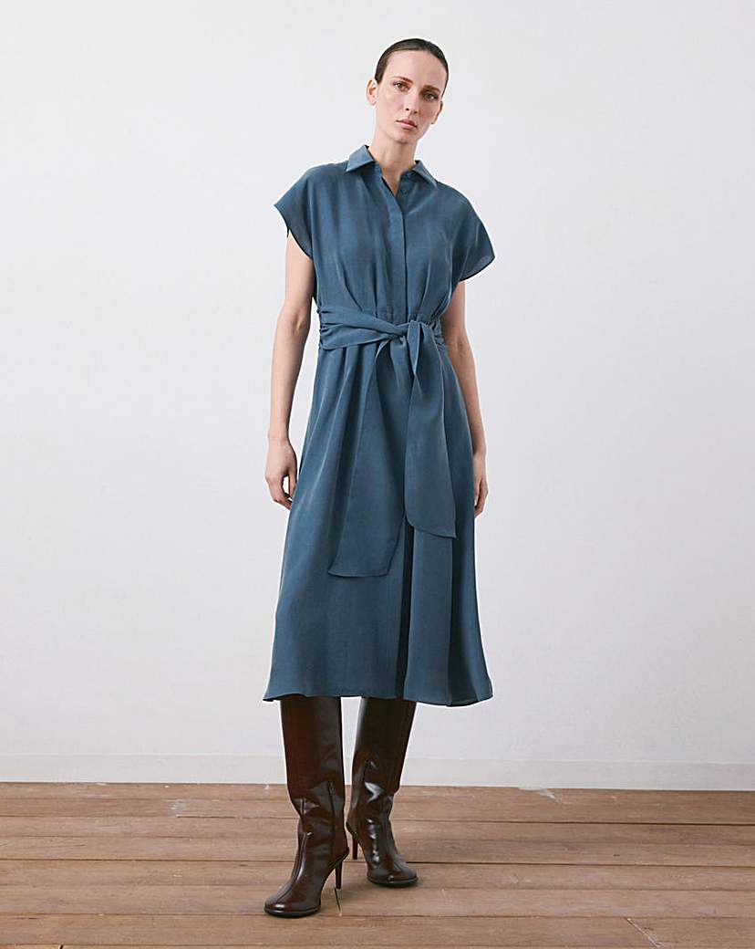 Mango Blue Belt Shirt Dress Maca - Size 16