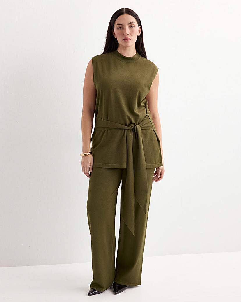 Mango Women's Khaki Ostrich Fine-Knit Straight-Fit Tro 2XL