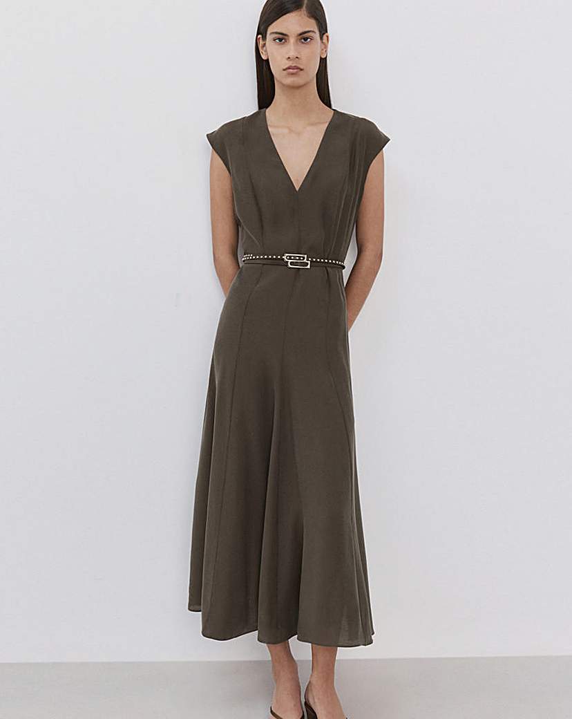 Mango Brown Double-Belt A-Line Dress - Size 10