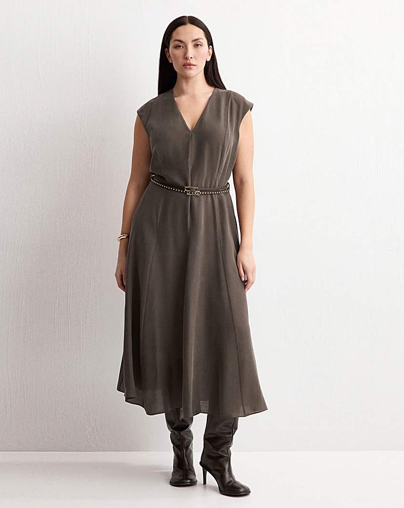 Mango Women's Brown Double-Belt A-Line Dress Size 16