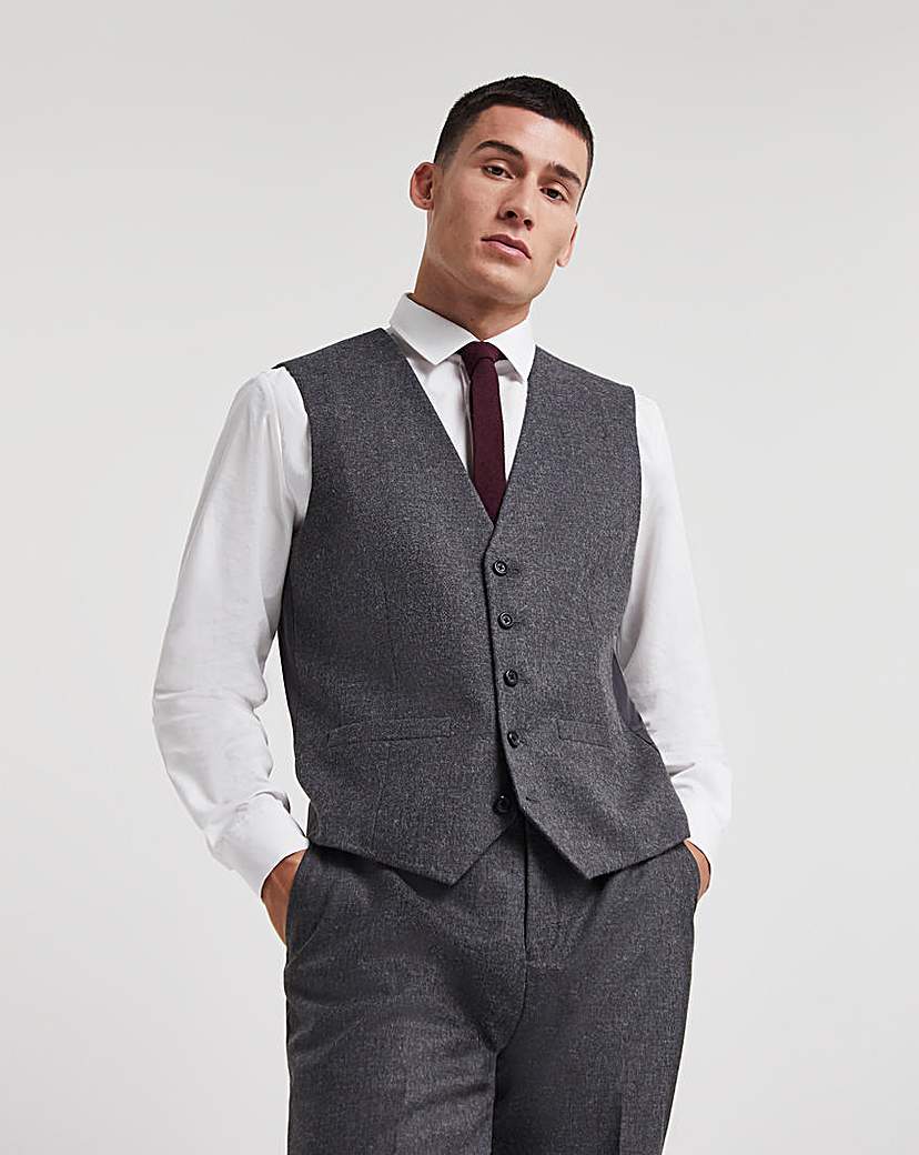 Plain Brushed Flannel Waistcoat - Charcoal