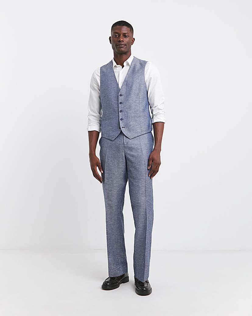 Navy Cotton Linen Regular Fit Trouser