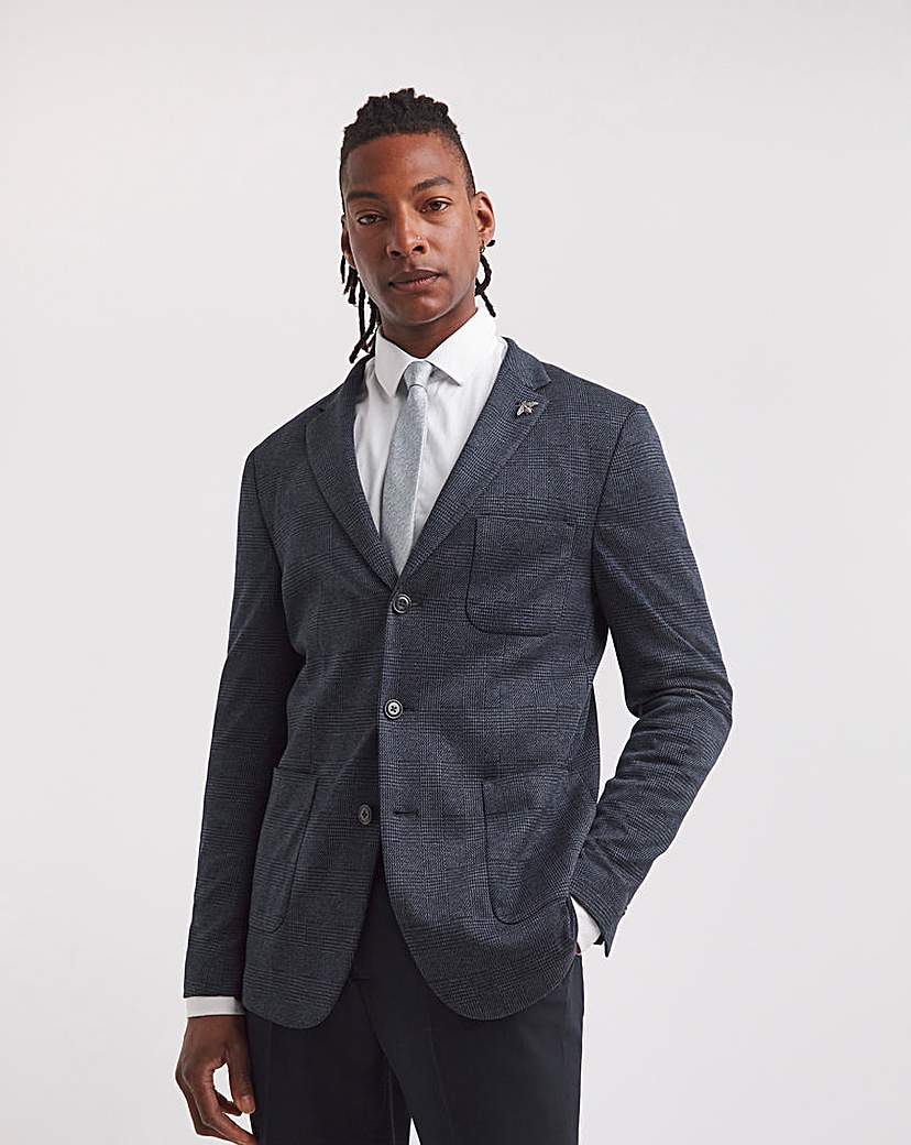 Check Knitted Suit Jacket Reg