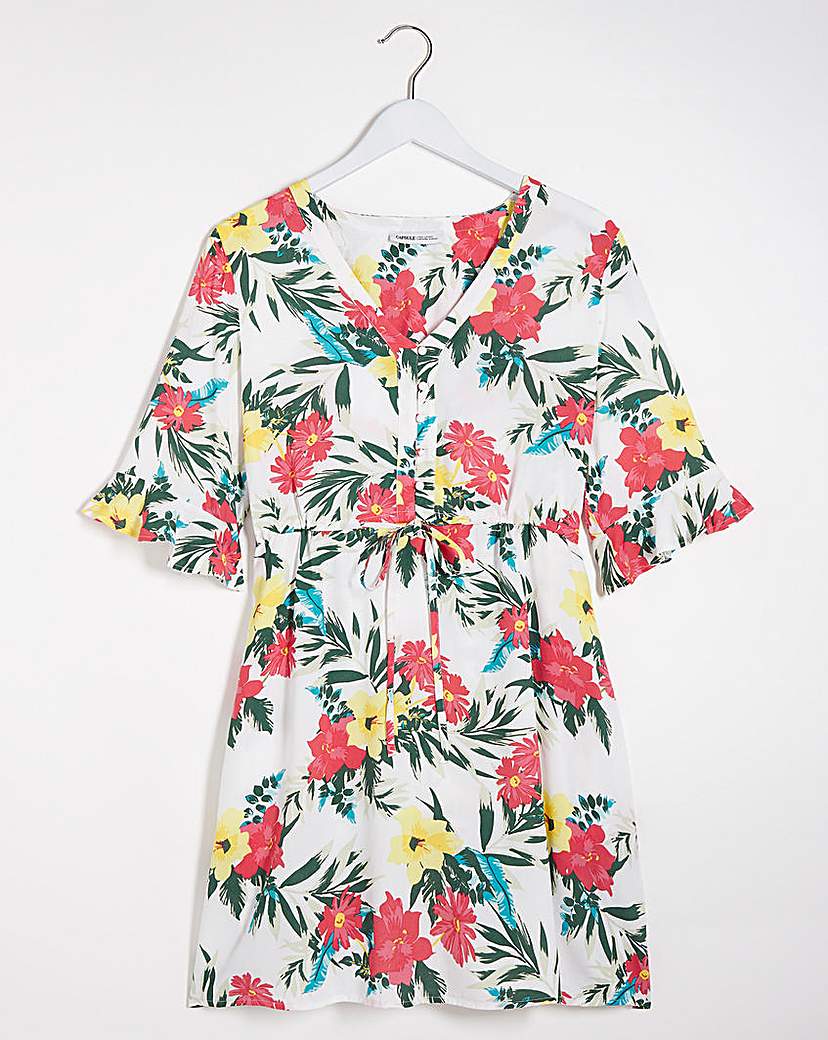 Floral Print Tie Waist Tea Dress