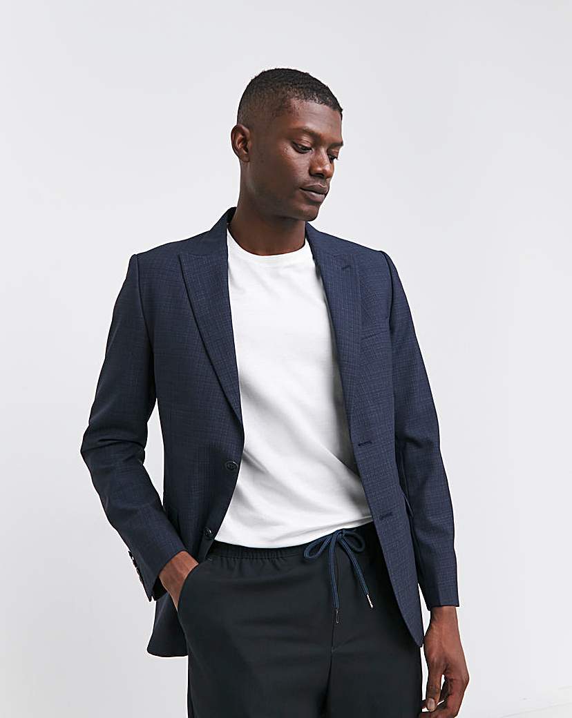 Navy Textured Relaxed Suit Jacket