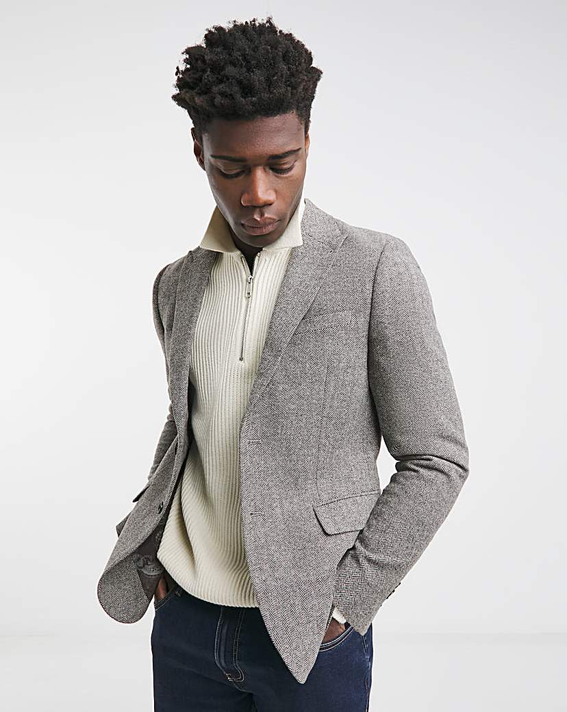 Herringbone Tweed Regular Suit Jacket