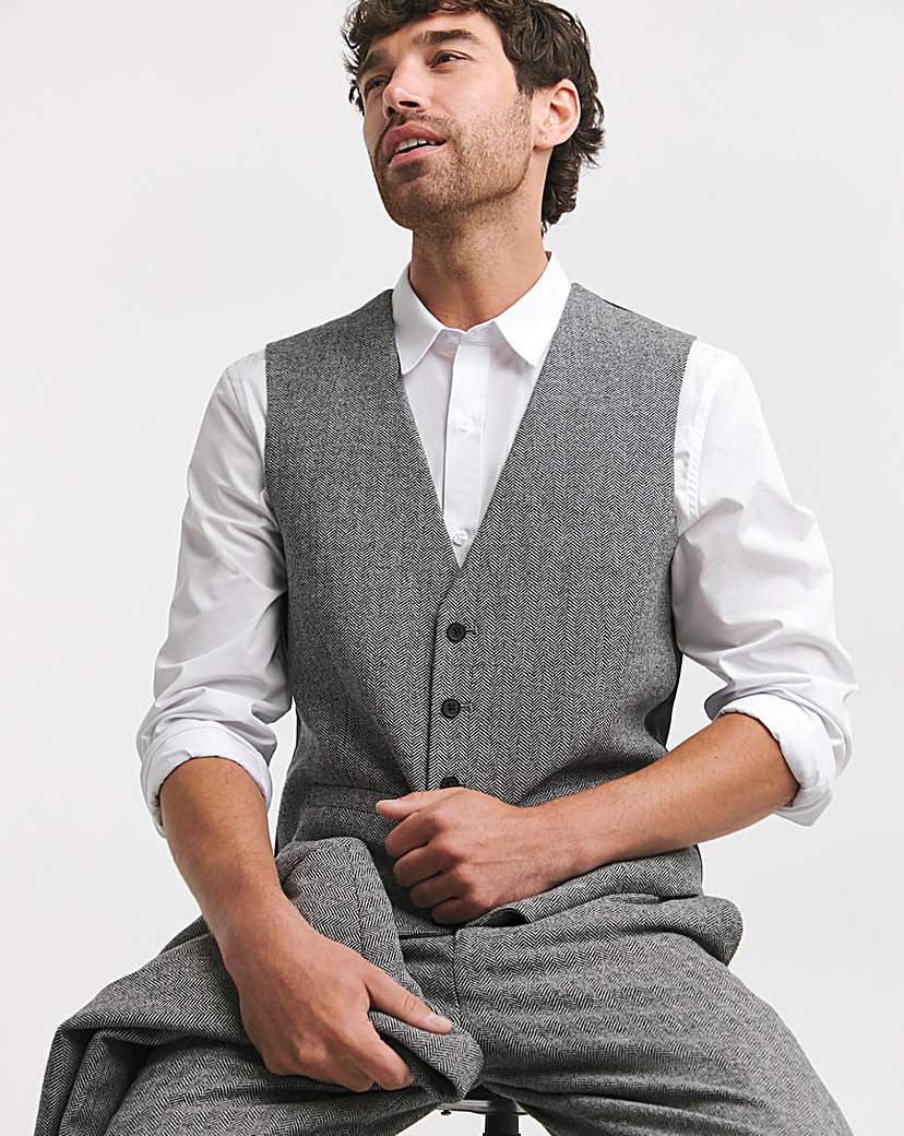 New In - Herringbone Tweed Regular Suit Waistcoat