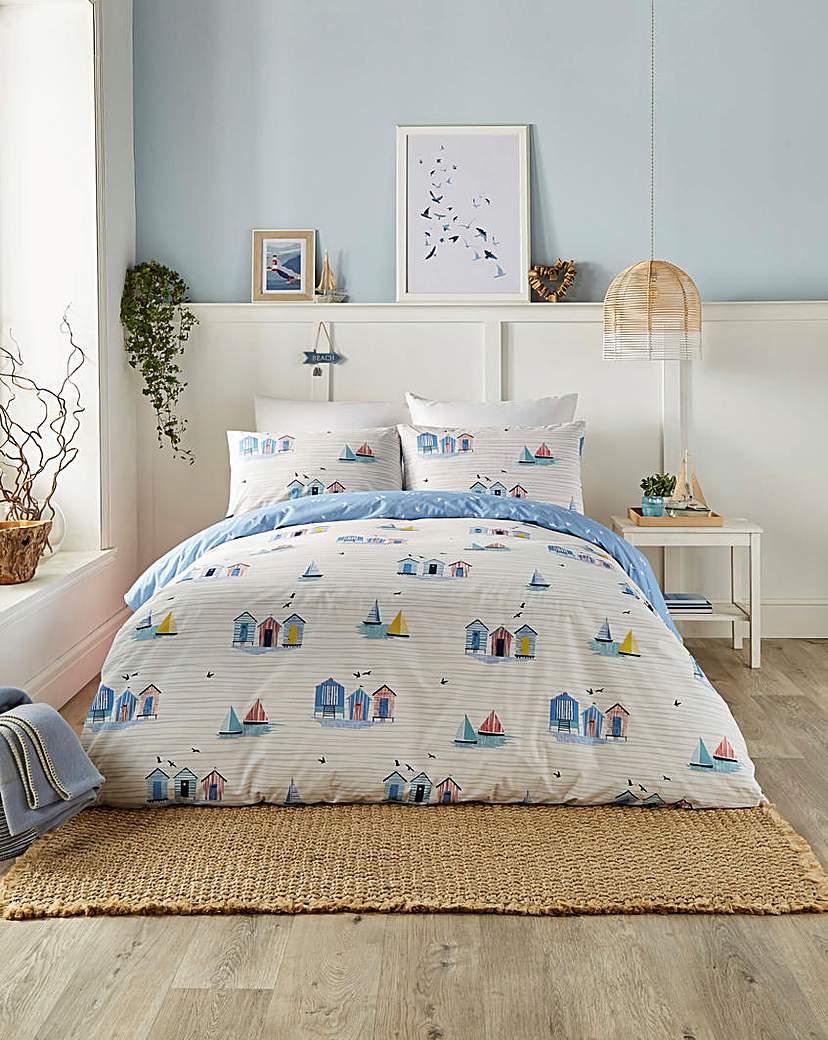 Fusion White/Blue Beach Huts Duvet Set - : Single