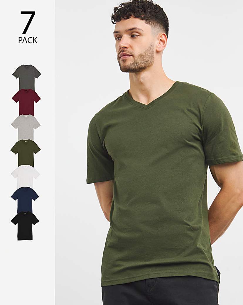 7 Pack Pure Cotton V Neck T-Shirts - Multi