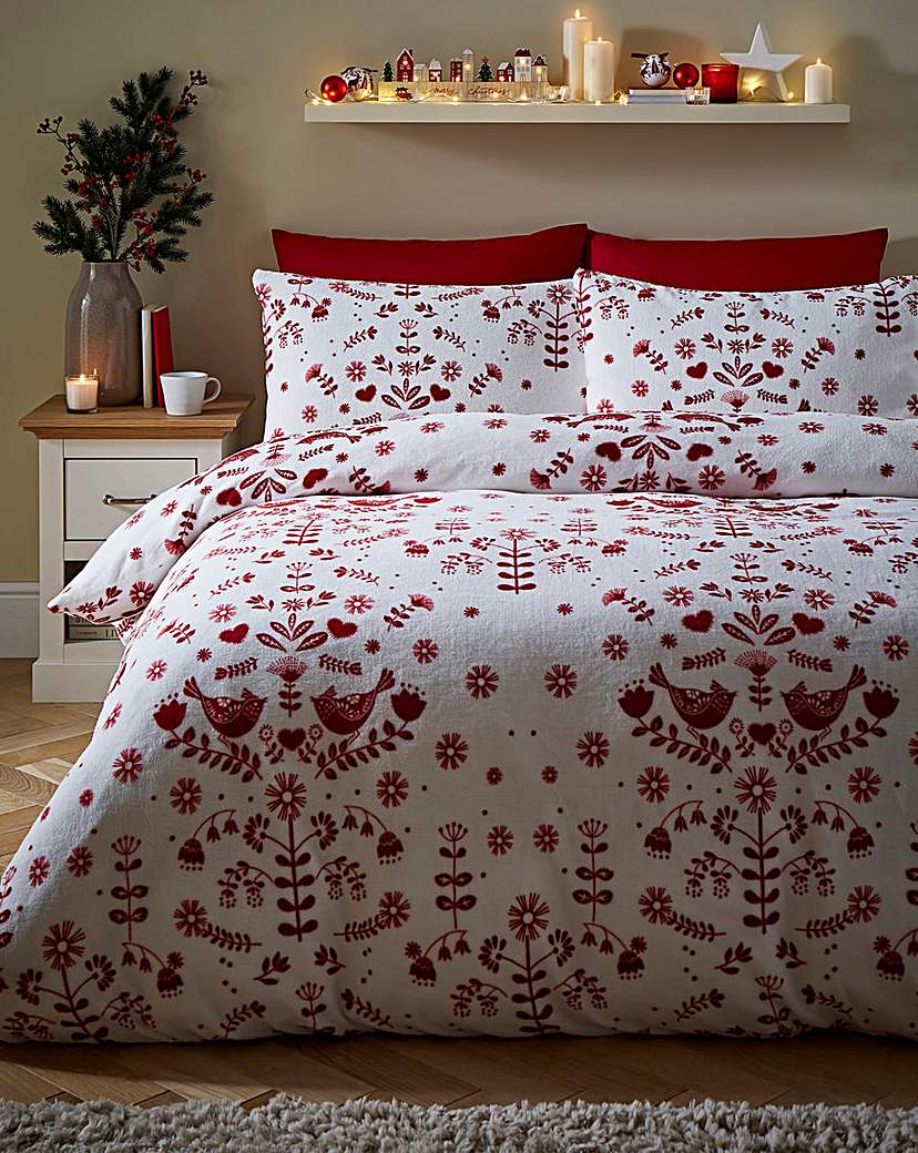 Festive Folk Bird Fleece Duvet Set