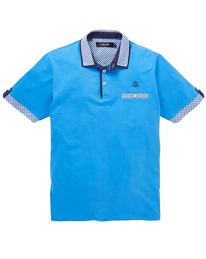 Image of Black Label Gingham Trim Cuff Polo Long