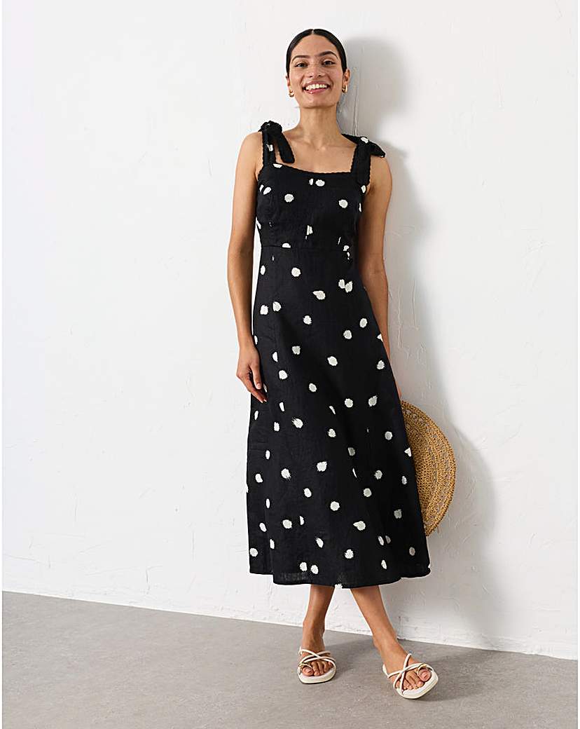 FatFace Women's Linen Midi Dress Black Size 10