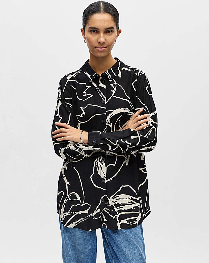 Object Linen Printed Shirt Black Multi OBJECT …