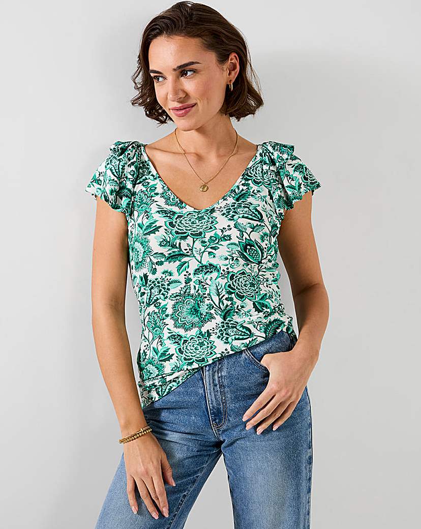 Joe Browns Amelia Floral Frill Sleeve Jersey Top