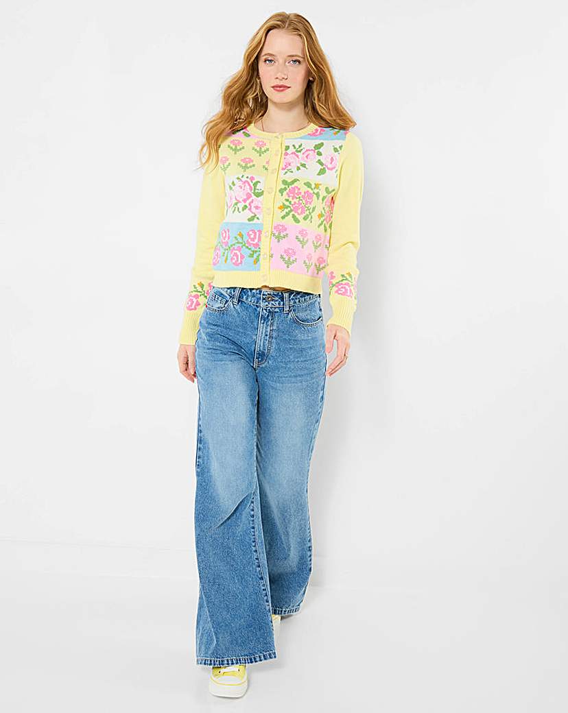 JB Felicity Patchwork Floral Cardigan Yellow Multi-Coloured - Joe Browns - Size: 12