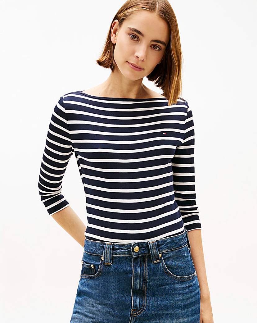 Tommy Hilfiger Navy Stripe Slim Boat Neck Tee - Small