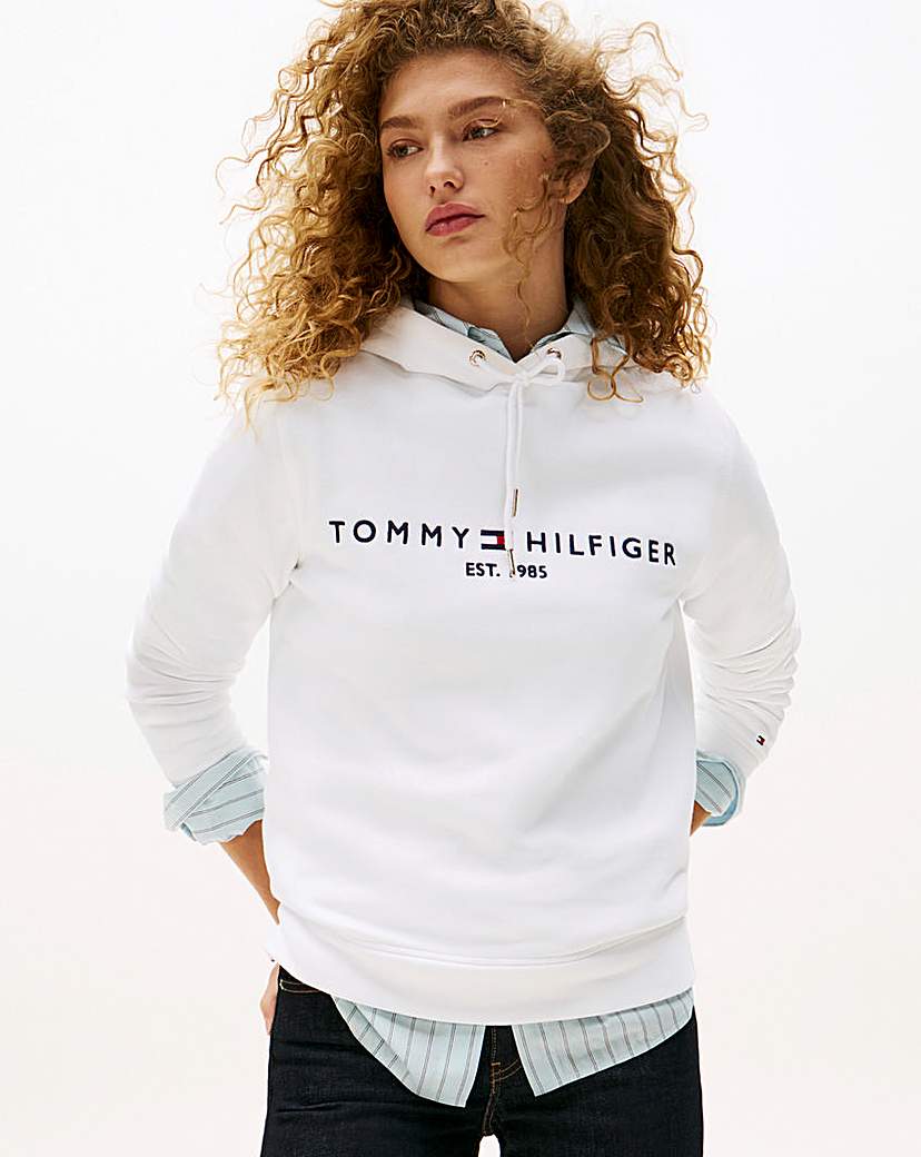 Tommy Hilfiger White Heritage Logo Hoodie - Small