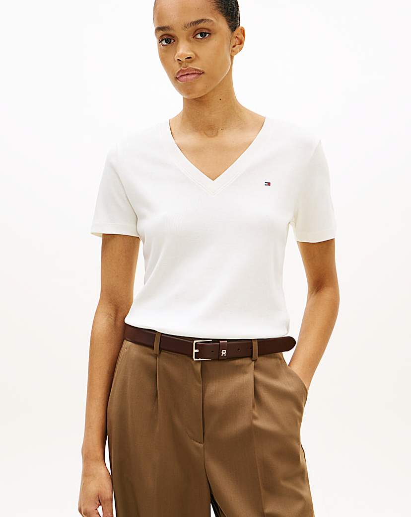 Tommy Hilfiger Ecru Slim Cody V Neck Tee - Small