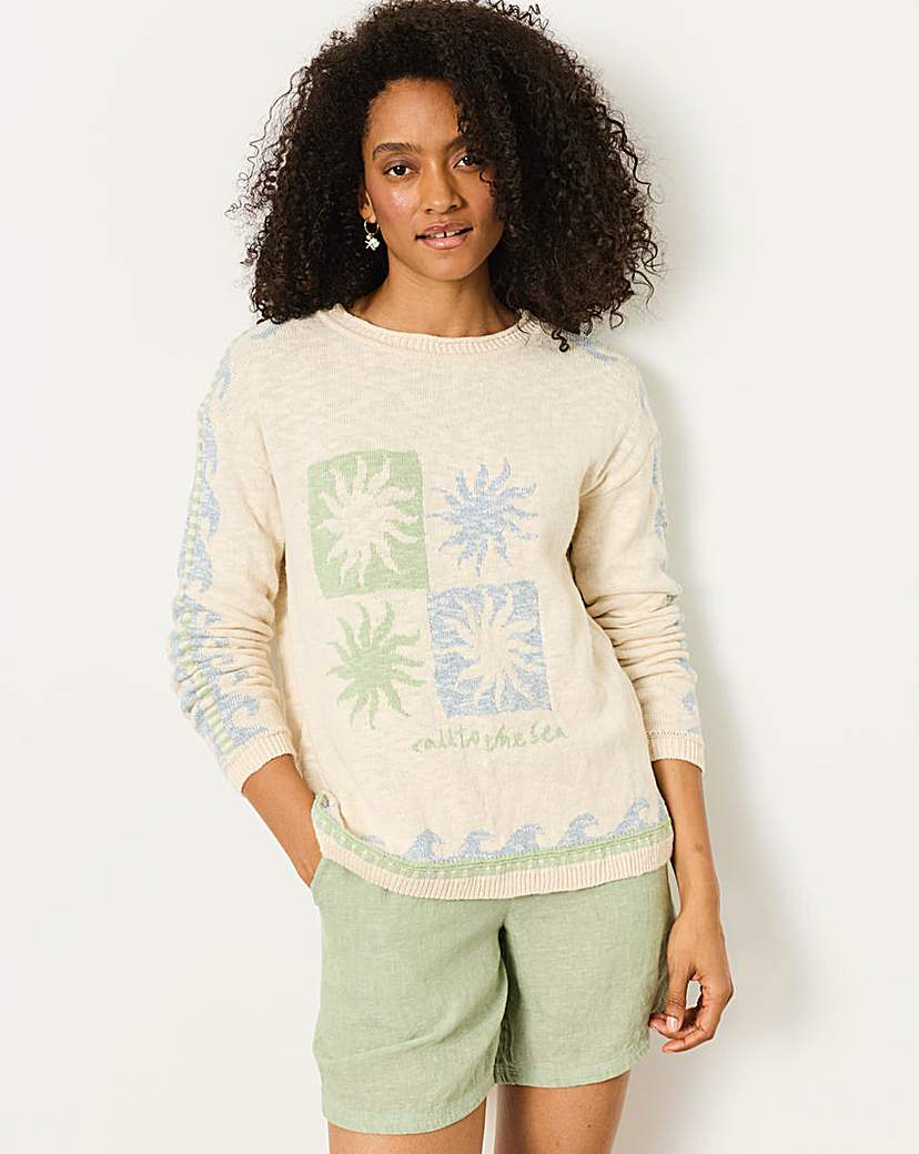 Fatface Women's Ivory Sun Knitted Jumper Size 12