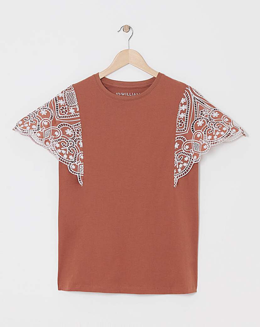 Crew Neck Broderie Angel Sleeve Top