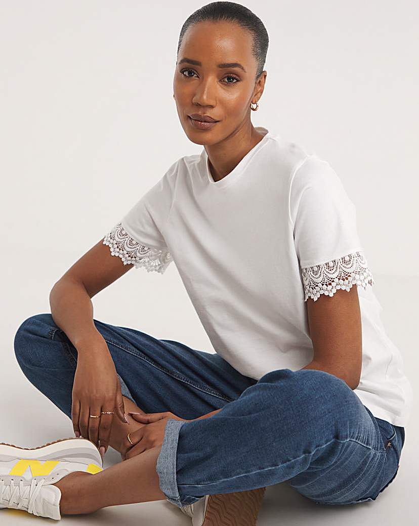 White Lace Trim Short Sleeve T-Shirt