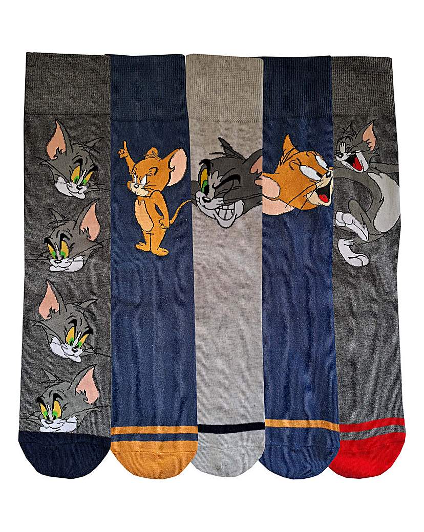Mens 5pk Tom Jerry Socks Multi Licence …