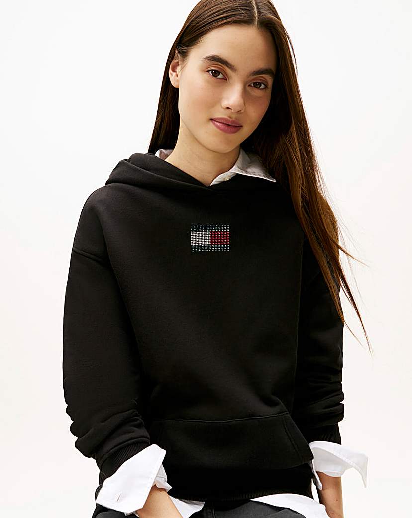 Tommy Jeans Women's Black Embellished Flag Hoodie 3XL