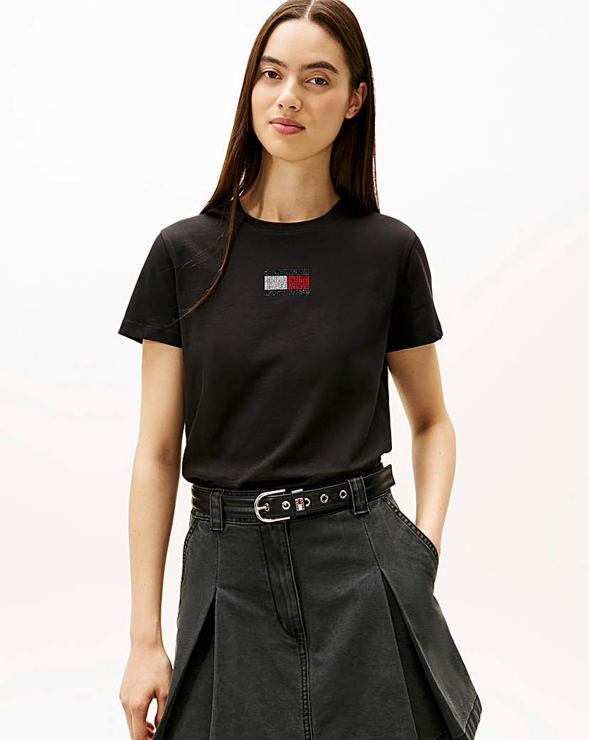 Tommy Jeans Black Embellished Flag T-Shirt - 3XL