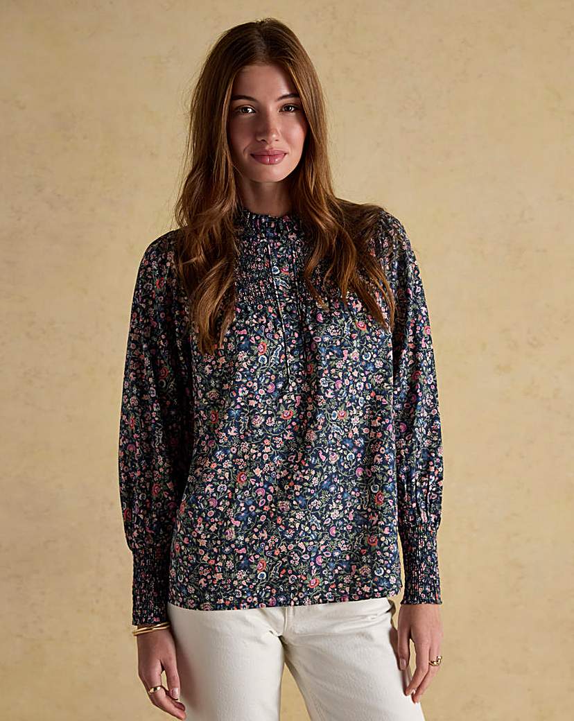 New In - Joules Silvia Frill Neck Smocked Blouse