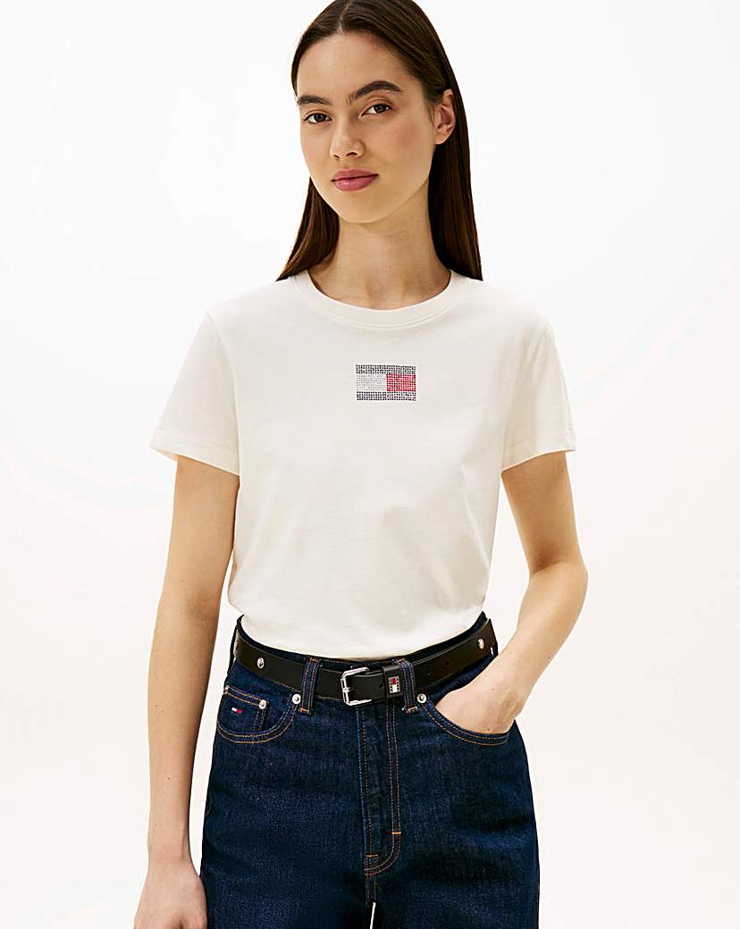 Tommy Jeans Women's White Embellished Flag T-Shirt 3XL