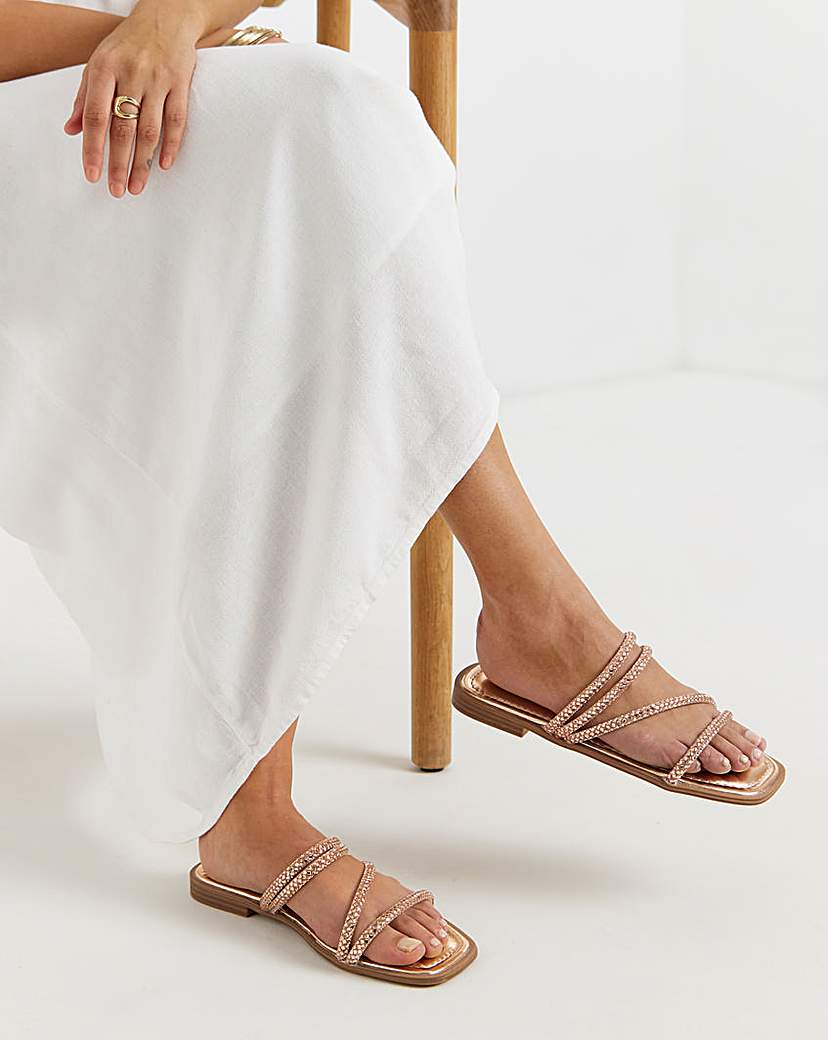Jd Williams Women's Copper Sparkly Asymmetric Mule Wide Size 4