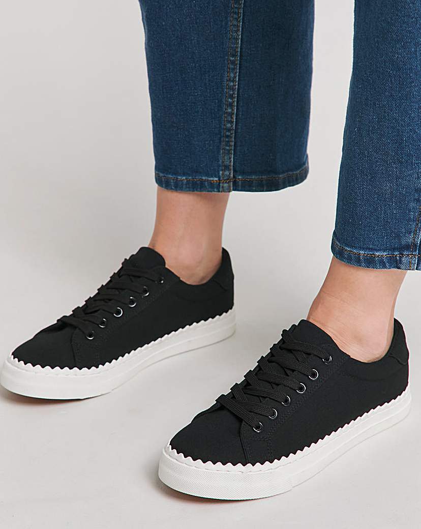 Scalloped Edge Lace Up Trainer Wide Fit