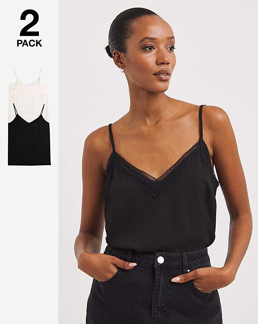 Black/Ivory Two Pack Woven Strappy Cami