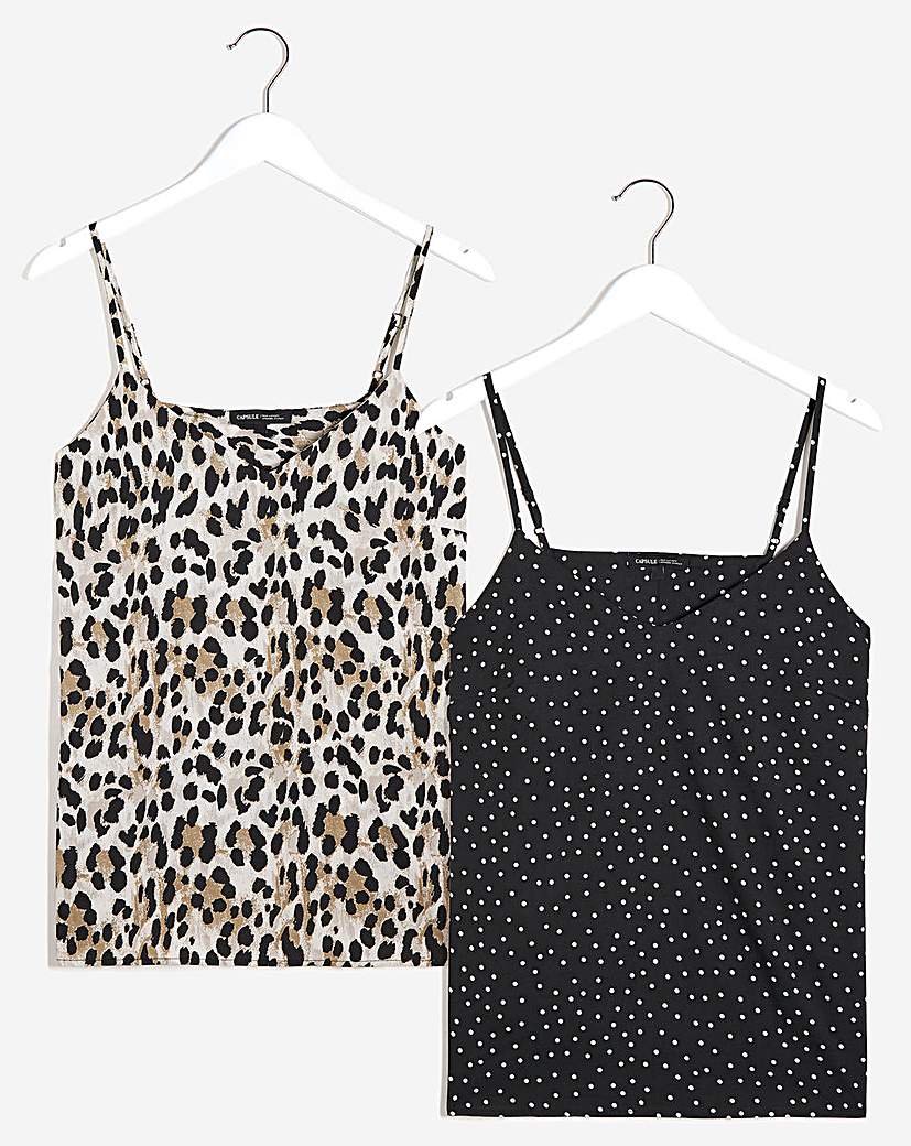 Black/Leoprd Two Pack Woven Strappy Cami