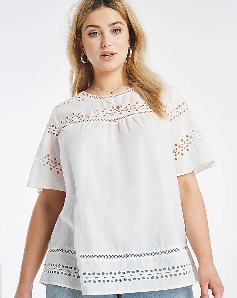Ivory Cotton Broderie Woven Tee