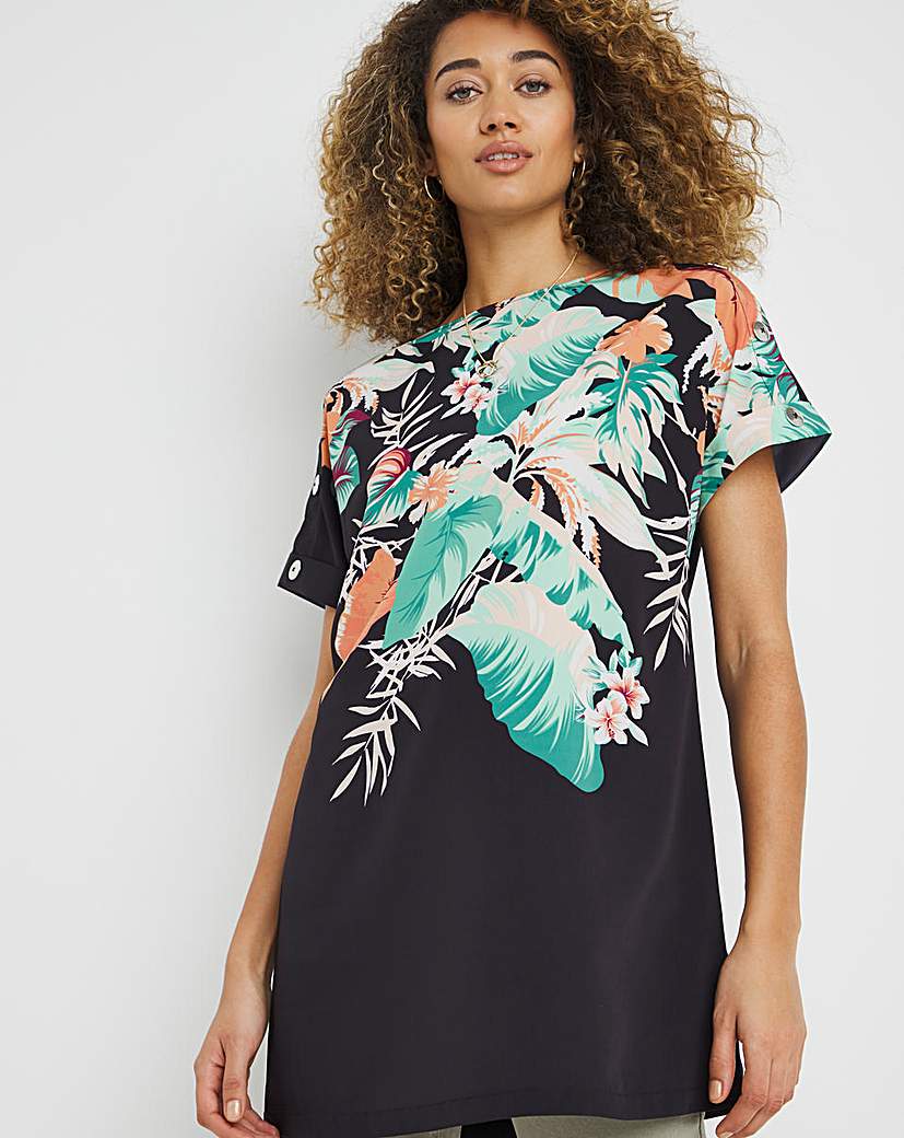 Tropical Print Button Detail Boxy Top