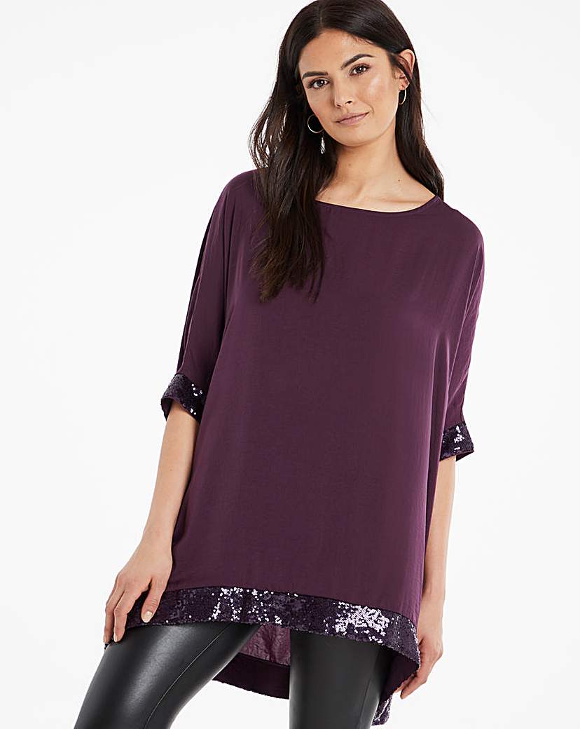 Image of Aubergine Sequin Hem Oversized Top