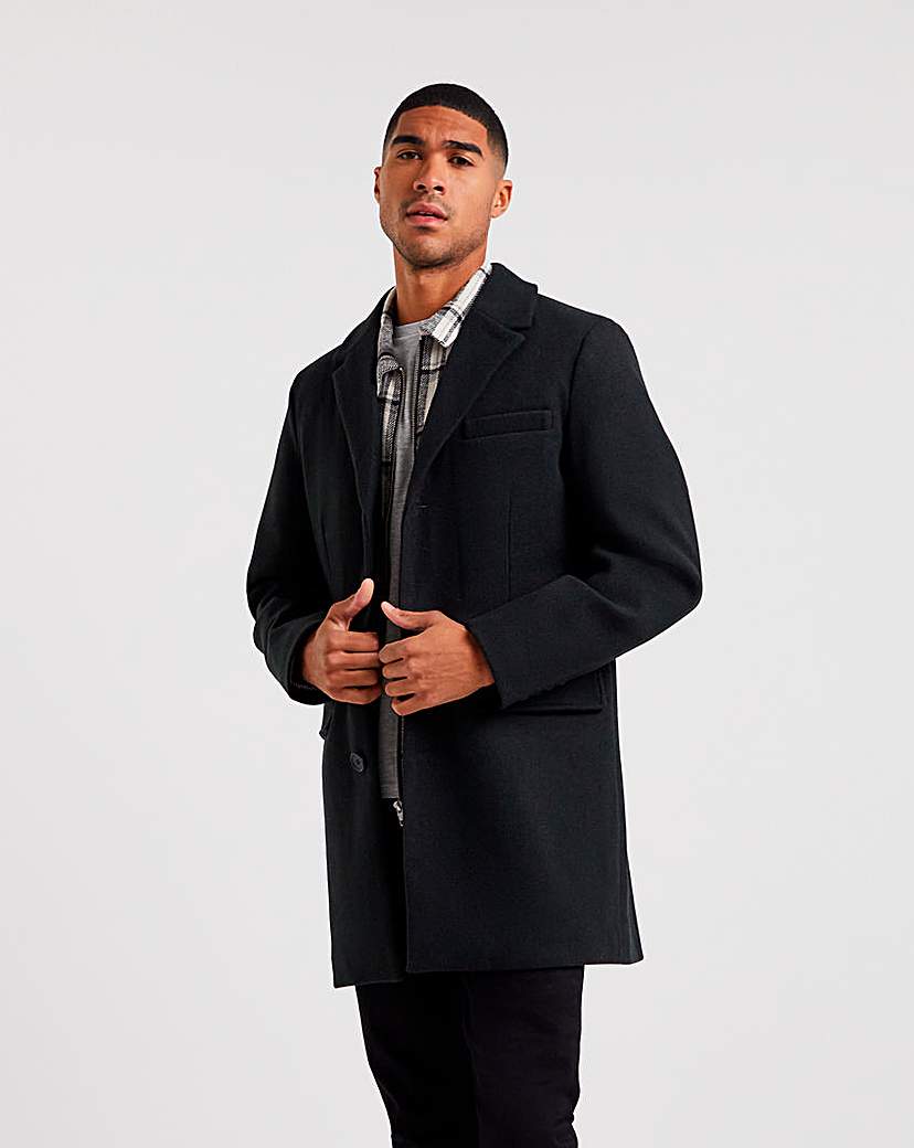Black Faux Wool Overcoat
