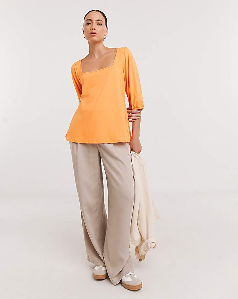 Orange Square Neck Volume Sleeve Top